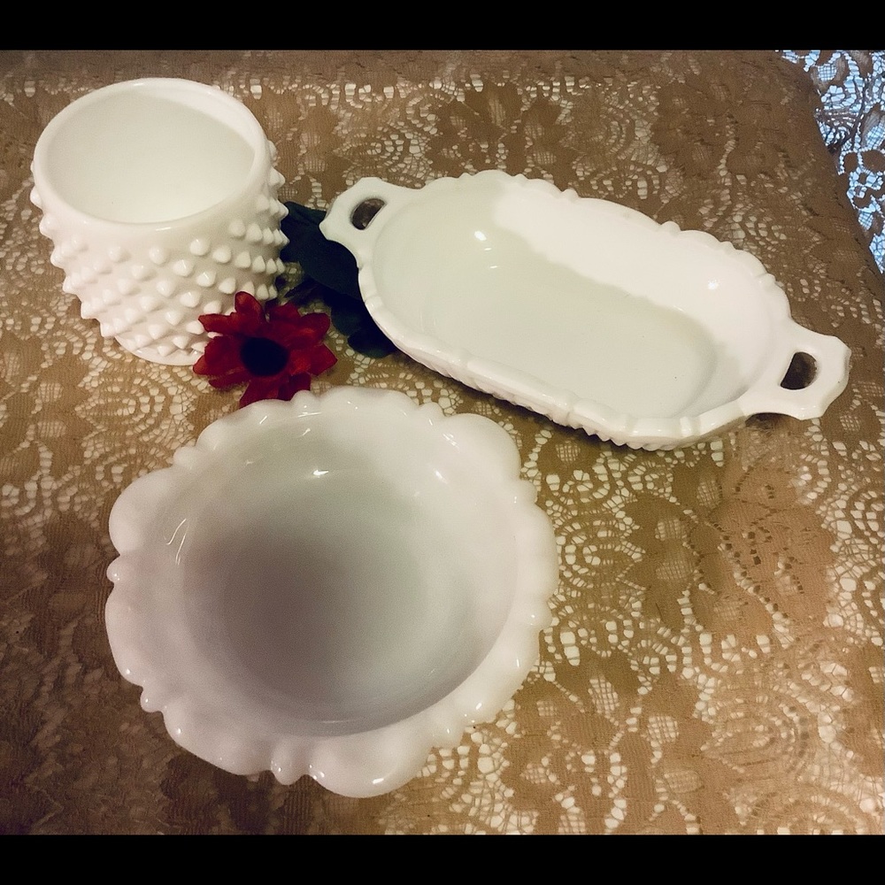 Vintage white milk glass 3 pc votive butter trinket dish all perfect